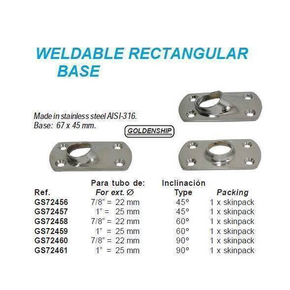 45o WELDABLE RECTANGULAR BASE 1" - Image 2