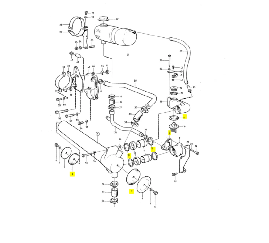 Recmar® Heat exchanger seal kit for Volvo Penta AQD21B MD21B 829868 22123 - Image 2
