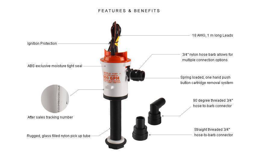 SEAFLO® LIVEWELL PUMP 800GPH 12V SFBP1G80004 - Image 2