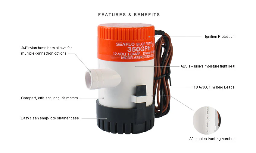 SEAFLO® NON AUTOMATIC BILGE PUMP 750 GPH 24V SFBP2G75001 - Image 3