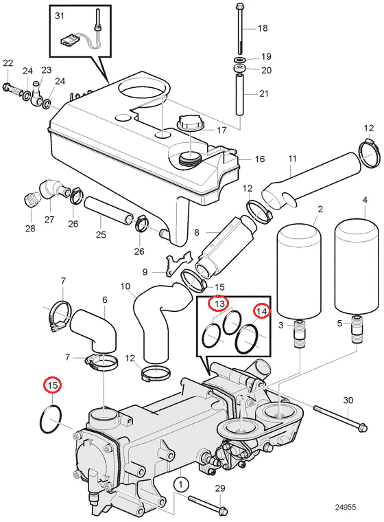 PoseidonMarine® Heat exchanger seal kit Volvo Penta D4 D6 replaces 3588436 - Image 2