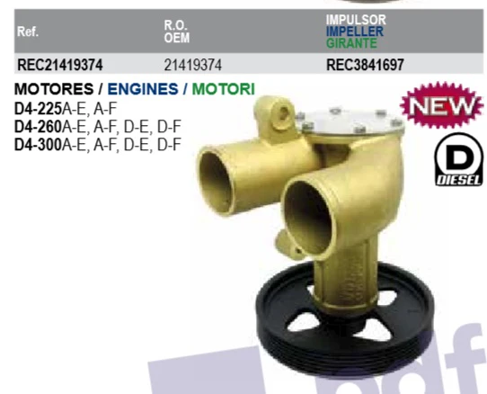 Recmar® Sea Water Pump Volvo Penta D4-225 D4-300 21419374 - Image 2
