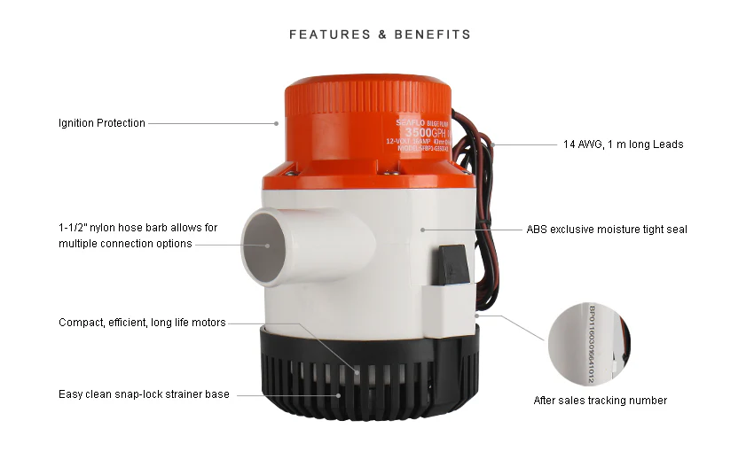 SEAFLO® SUMMERGIBLE BILGE PUMP 3500GPH 24V SFBP2G350001 - Image 2