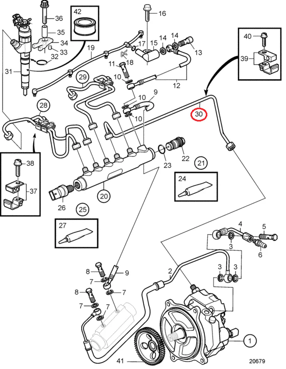 Volvo Penta® fuel delivery pipe D4 D6 3582796 injection pump to rail - Image 2
