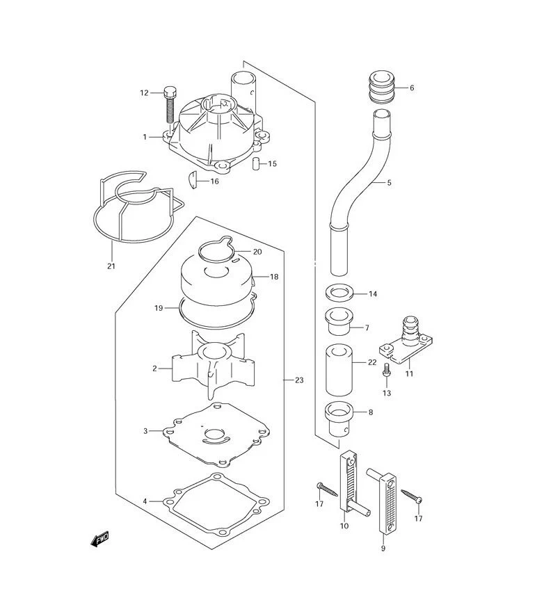 Water pump repair kit for Suzuki DF90-140 2001-2005 RO 17400-90J20 BRP : 5033541 - Image 2