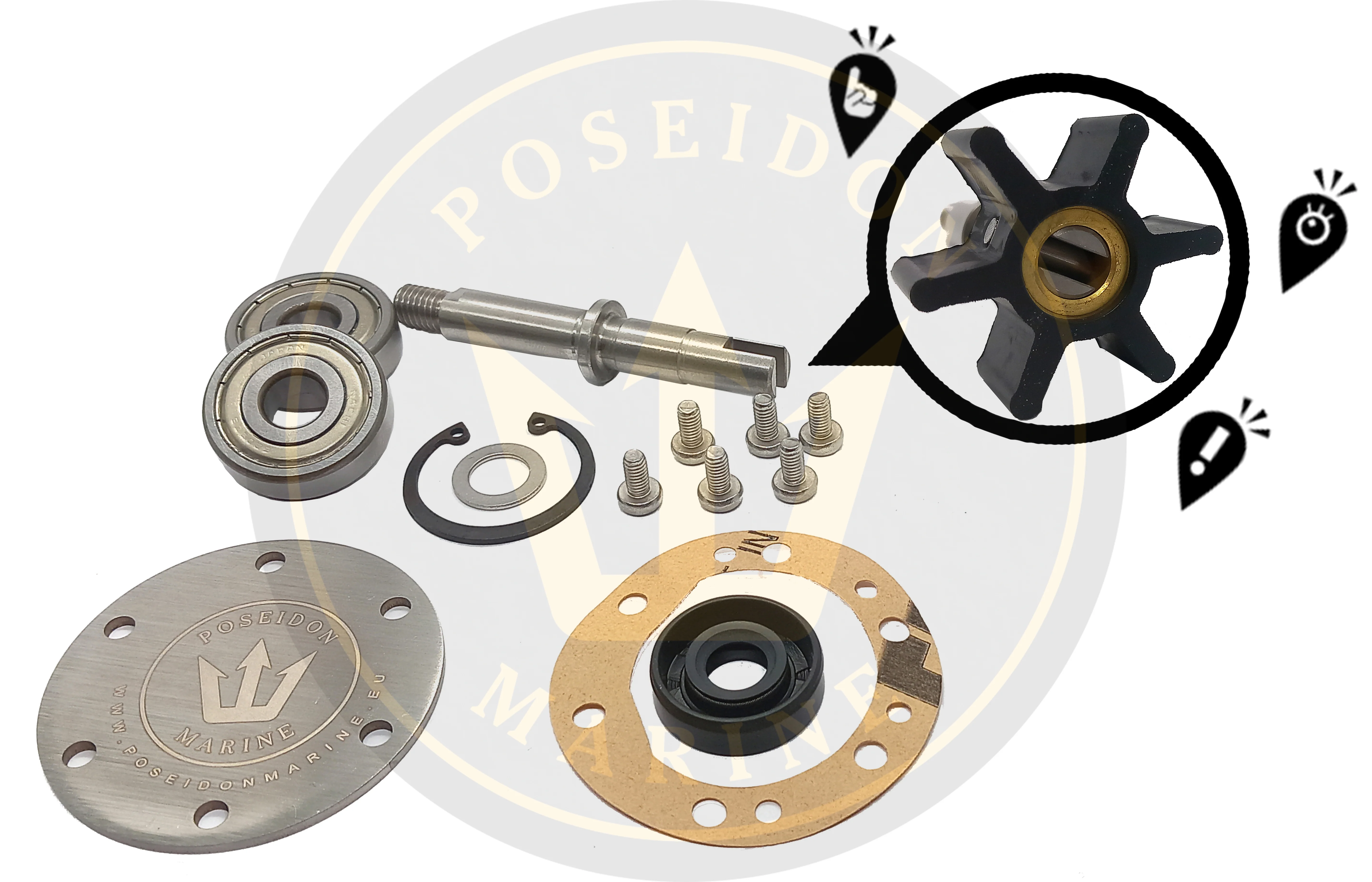 PoseidonMarine® Water pump shaft kit Yanmar 2GM 3GM pump 128270-42000 - Image 2